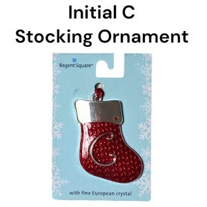 New Regent Square Red Initial C Stocking Ornament w/ Fine European Crystal